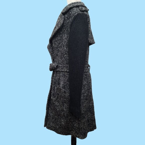 Burberry London Grey Belted Coat Black Knit Sleeves Wool Mohair Alpaca US Size 2 - Picture 6 of 12